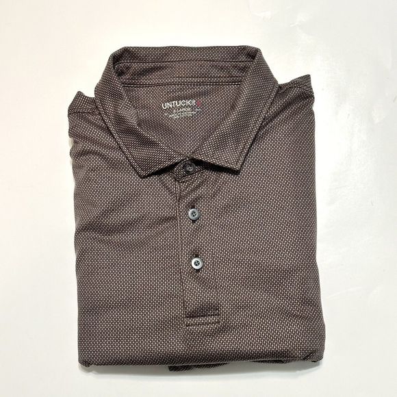 Untuckit Polo Shirt Long Sleeve Brown Damaschino Diamond Casual Men's Size XL - Picture 7 of 12